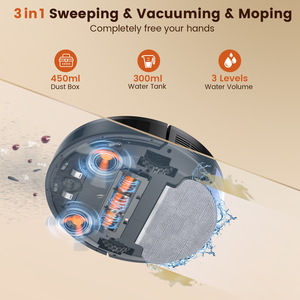 Robot aspirateur intelligent J02 avec navigation par gyroscope, fonction de balayage, d'aspiration et de lavage, alimenté par batterie, noir - Product Image 2
