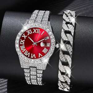 럭셔리 여성 크리스탈 라인 석 석영 시계 팔찌 선물 세트 세련된 다이아몬드 손목시계 Relojes De Cuarzo - Product Image 2