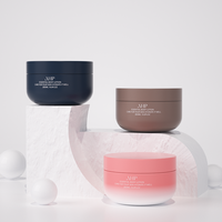 Pot Conteneur à Crème Large Ouverture en Plastique Givré pour Baume Nettoyant Cosmétique, Fond Rond Beige 200ml, Récipients pour Beurre Capillaire et Corporel