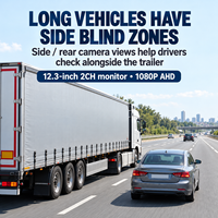 Moniteur de caméra de rétroviseur latéral 2 canaux 12,3 pouces 1080P AHD IP69K avec système de détection d'angle mort à double objectif pour flotte de camions et bus commerciaux