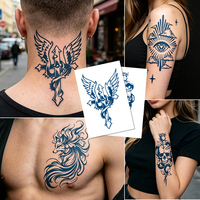 Autocollants de tatouage temporaires non toxiques et sans eau pour homme, motif crâne de renard réaliste et serpent bleu foncé, tenue 2 semaines, pour décoration du cou et du corps