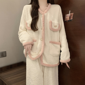 Ensembles <span class=keywords><strong>de</strong></span> vêtements <span class=keywords><strong>de</strong></span> <span class=keywords><strong>nuit</strong></span> 2556 # pyjamas d'hiver demi velours pyjamas femmes petit vent parfumé épaissi doux fille maison costume - Product Image 5