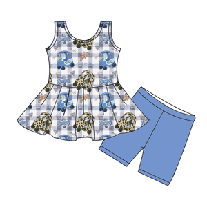 Set di <span class=keywords><strong>Abbigliamento</strong></span> Estivo per Bambine Personalizzato, Top Senza Maniche con Peplum e Pantaloncini in Seta di Latte Stampata, Completo 2 Pezzi - Product Image 5