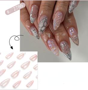 Lot de 12 faux ongles en acrylique à presser, style français romantique, forme amande, à moitié couvrants, avec colle, couleur bonbon, pour dropshipping - Product Image 6