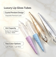 Tube vide en cristal pour brillant à lèvres, 2 ml, violet clair/bleu clair, emballage cosmétique personnalisé avec logo, vente en gros