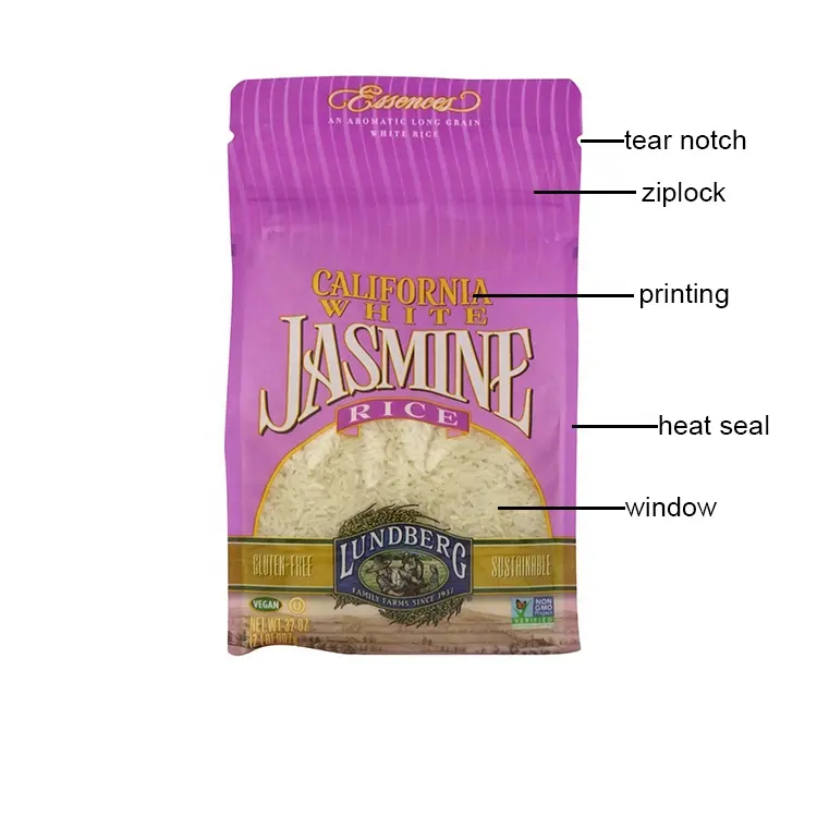 Saco de produtos alimentares tipo e saco, embalagem clássica jasmine arroz/arroz saco 1kg 3kg 5kg