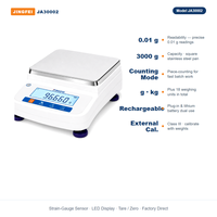 Balance de laboratoire JINGFEI JA30002 3000g x 0.01g, balance de comptage rechargeable, fournisseur d'usine OEM
