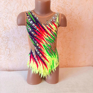 Justaucorps de <span class=keywords><strong>gymnastique</strong></span> rythmique asymétrique sans manches pour femmes haute élasticité strass décor Spandex Performance <span class=keywords><strong>tenue</strong></span> de danse - Product Image 1