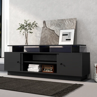 Support TV moderne de 70 "pour TV jusqu'à 80" avec lumière LED et étagères réglables Table console Centre de divertissement Meuble TV