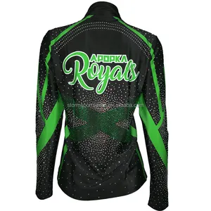 Design Cheerleading green jacket women sublimation polyester Cheer dance Warm Up Jackets dance team jackets Unisex track jacke