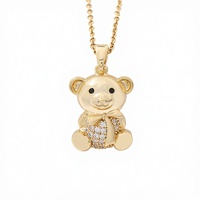 Colliers à chaîne pour femmes en laiton de haute qualité anti-ternissement, avec pendentif breloque ours, plaqué or véritable et zircon, tendance, de marque tierce