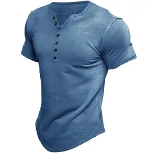 Wholesale 100% Buttons Placket Men's Clothing Tops Tee Shirt Custom Logo Short Sleeve Men T-shirt