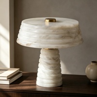 Lámpara de Mesa MSZ con Base de Anillos Apilados y Pantalla de Tambor, Estilo Europeo Americano, Piedra Natural, CRI 90, Regulable