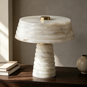 Lampe de table <span class=keywords><strong>MSZ</strong></span> en marbre côtelé, base à anneaux superposés, abat-jour tambour, capuchon en laiton, pierre naturelle, style européen et américain, CRI élevé 90, dimmable - Product Image 2