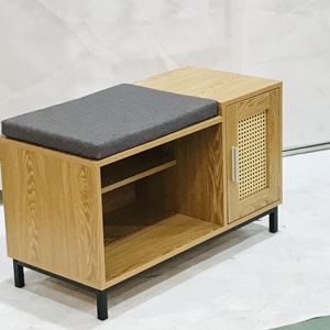 Banc à chaussures contemporain avec siège amovible, banc en bois pour le salon, organisateur de rangement pour chaussures en bois - Product Image 5