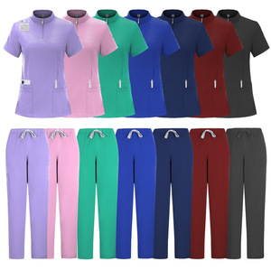 HZMNOI Scrubs Set Blue Short Sleeve Top Pants Moisture Wicking For Medical Beauty Salon Women's Uniform - Product Image 4