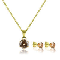 Ensemble collier et boucles d'oreilles en acier inoxydable 316L plaqué or 18 carats avec zircon, style européen et américain, pour femme, idéal pour les fêtes et comme cadeau