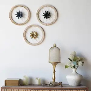 圆形农舍墙壁装饰，6件可互换花朵纪念章木和金属乡村墙壁艺术，用于客厅卧室