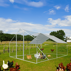 Poulailler en métal XPT034 avec enclos 3W*6L*2H, toit en pignon imperméable, grande cage à volailles pour poules, canards et lapins - Product Image 2