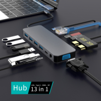 ODM OEM 13 in 1 USB C Docking Station Dual VGA USB 3.0 USB 2.0 Tipe C SD TF RJ45 Audio 100W PD