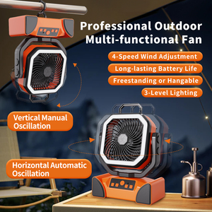 Ventilador de Camping Multifuncional Profesional para Exteriores con Luz, Batería Recargable, 4 Velocidades, Oscilante y Portátil - Product Image 1