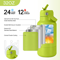 Bouteille d'eau isotherme personnalisée de 32 oz avec logo, bol amovible pour chien, double couvercle 2 en 1, bouteille de sport en acier inoxydable pour animaux de compagnie