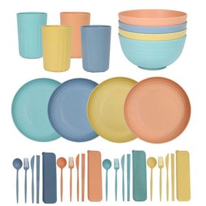 Juego de Vajilla Biodegradable y Ecológico de Paja de Trigo: Plato, Tazón, Taza, Cuchara, Cuchillo y Palillos - Product Image 2