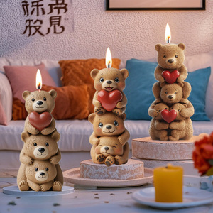 Molde de vela de oso 3D adorable CARATTE, molde de silicona de oso de amor apilado para velas de aromaterapia, artesanías de resina - Product Image 2