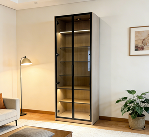 Modern Glass <strong>Door</strong> <strong>Tall</strong> Display <strong>Cabinet</strong> Wooden <strong>Storage</strong> Showcase <strong>with</strong> <strong>Shelves</strong> for Living Room Home Furniture - Product Image 3