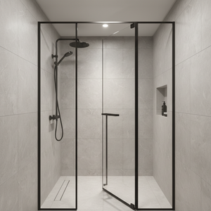 Mampara <span class=keywords><strong>de</strong></span> <span class=keywords><strong>Ducha</strong></span> Cuadrada Moderna sin Marco, con Vidrio Templado y Plato Circular <span class=keywords><strong>de</strong></span> Piedra Artificial para Uso en Hoteles - Construcción en ABS <span class=keywords><strong>de</strong></span> Fábrica - Product Image 1