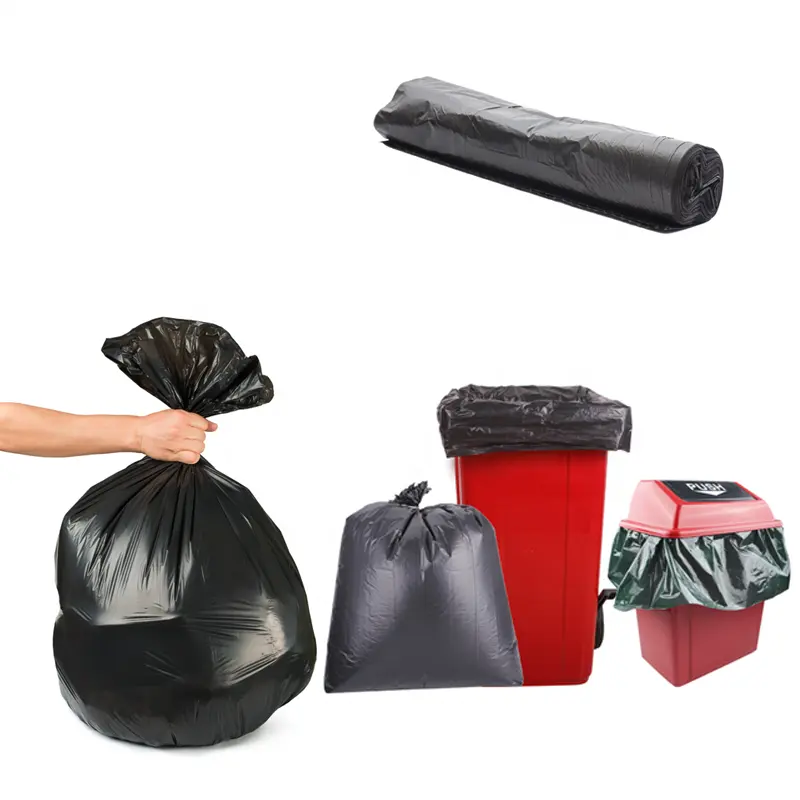 Sac à déchets en plastique PE en rouleau pour cuisine, doublure de poubelle de 55 gallons, sacs à ordures pliables noirs très grands