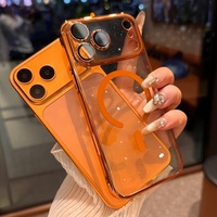 Coque magnétique fine transparente scintillante plaquée pour iPhone 17 13 14 15 16 Pro Max avec film de protection d'objectif en verre, antichoc, rigide, vente en gros