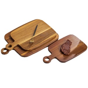 Acacia Wood Steak <b>Plate</b> Rectangle Solid Wood Cutting Board Restaurant Use With Double Hanging Holes - Product Image 4
