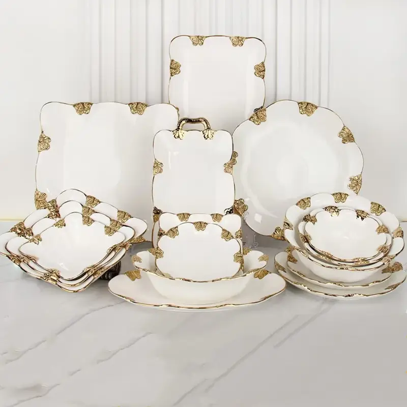 Luz luxo ouro borboleta prato ocidental conjunto restaurante cerâmica tigela sopa pratos profundos