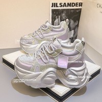 Nouvelles baskets argentées épaisses à strass, fermeture à lacets, semelle plateforme antidérapante, chaussures décontractées, vente en gros, personnalisables