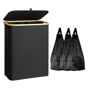 Wholesale Household Foldable Storage Fabric Hamper Laundry Basket Bamboo Laundry Hamper With Lid