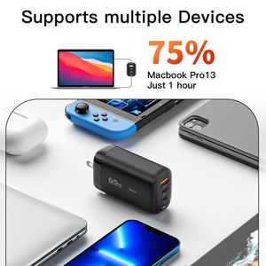 Custom 65W GaN 2 in 1 USB Type C <b>Multifunction</b> <b>Chargers</b> Adapters <b>Charger</b> Type-C Fast Charging 3 Ports for Mobile Phones - Product Image 6