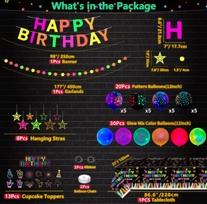 Spanduk Gantung Pesta Ulang Tahun Anak-anak, Bintang, Titik-titik, Garland, Balon Fluorescent Glow Non-toksik, Tongkat Pijar, Hiasan Kue, Dekorasi Meja - Product Image 6
