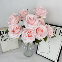 Bouquet de 9 roses artificielles en plastique, fleurs en soie pour la décoration de mariage, maison, hôtel, bureau, chambre