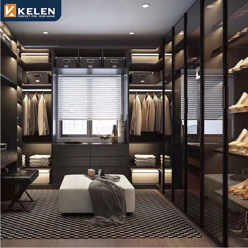 Kelen modern mdf sliding glass furniture bedroom wardrobe walk in wardrobe design wood organizer armoire custom closet wardrobes