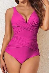 Maillot de bain une pièce taille haute pour femme, style rétro vintage, soutien-gorge sexy, design dos nu, froncé, push-up, rembourré, spandex/nylon, service OEM - Product Image 4