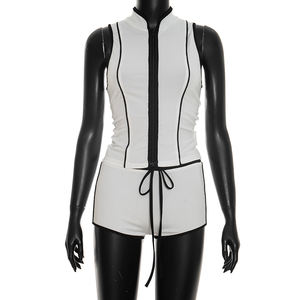 Viviblook Y26ST097 Ensemble d'été pour femme, tenue de yoga et de fitness, débardeur sans manches à fermeture éclair, mini-short à empiècements, ensemble deux pièces - Product Image 3