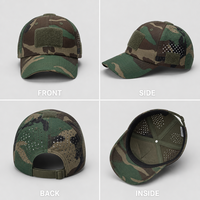 Casquette de baseball d'extérieur camouflage woodland personnalisée, avec panneaux Ripstop à fermeture auto-agrippante, ventilation découpée au laser, 6 panneaux, visière incurvée, vente en gros OEM