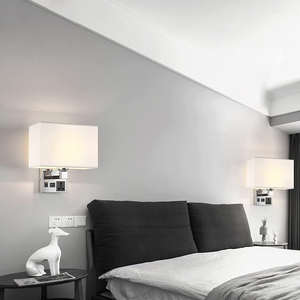 Bedside <strong>Wall</strong> <strong>Mount</strong> <strong>Light</strong> <strong>with</strong> USB and <strong>Plug</strong> LED Reading Swing Arm Fabric Shade <strong>Wall</strong> Sconce Hardwired <strong>Wall</strong> Lamp for Bedroom Hotel - Product Image 3