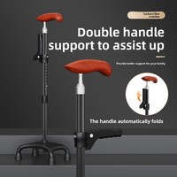 Béquilles extensibles en fibre de carbone légères pour personnes âgées à quatre pattes anti-dérapant petit paquet bâton de marche en bois aile de poulet