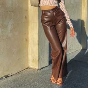 Autunno/inverno 2022 popolare PU <span class=keywords><strong>pantaloni</strong></span> lunghi in <span class=keywords><strong>pelle</strong></span> Lady <span class=keywords><strong>pantaloni</strong></span> Casual a gamba larga <span class=keywords><strong>pantaloni</strong></span> in <span class=keywords><strong>pelle</strong></span> da <span class=keywords><strong>donna</strong></span> a vita alta - Product Image 2