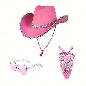 Sombrero de Vaquero Blanco en Stock con Gafas Cuadradas y Borde Plateado, Traje de 3 Piezas, Sombreros de Vaquero y Vaquera para Fiesta - Product Image 1