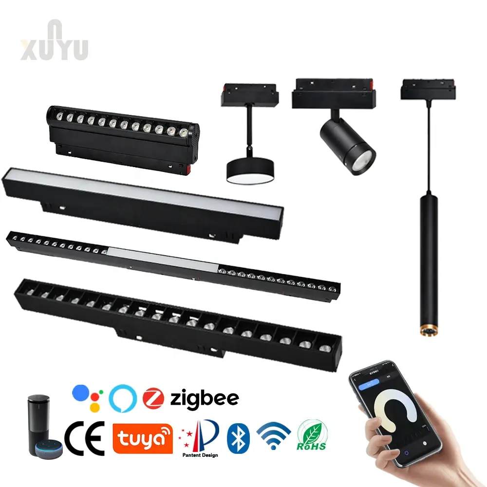 Smart Function Bluetooth Tuya High Quality Magnetic Track Light System Led Magnet Rail Aluminum 48V 18W 20mm White Black 90 Lead