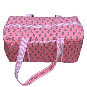 Bolsa de viaje de algodón de fin de semana, bolsa de lona de tela acolchada hecha a mano, bolsas de noche con estampado de bloques, bolsa de equipaje de mano, bolsas para mujer - Product Image 1