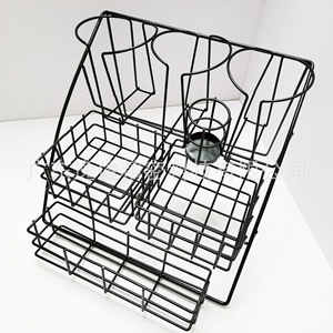 Support à gobelets en fer noir, type sur pied, étagère de rangement multifonctionnelle pour gobelets jetables à café et thé - Product Image 1